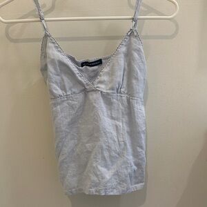 Brandy Melville Pale Blue Linen V-neck babydoll top